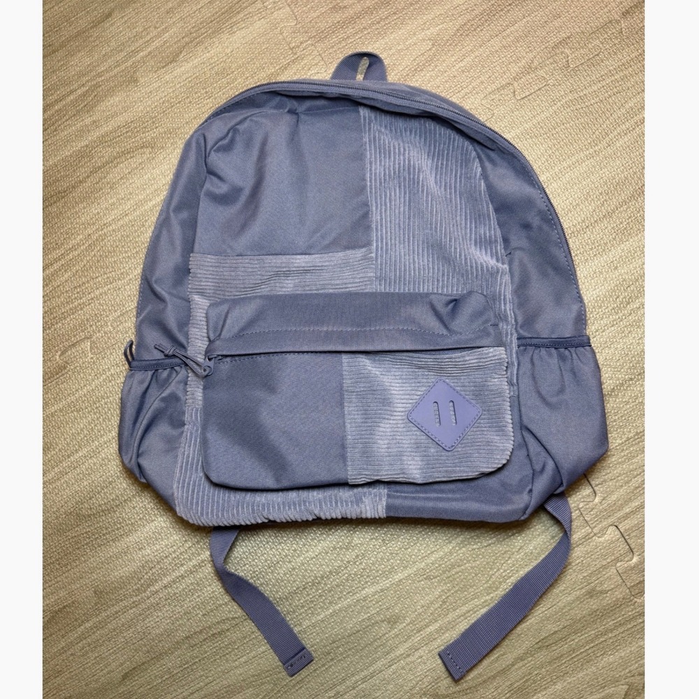Art Class Patchwork Corduroy Canvas Backpack Blue School Bag Daypack